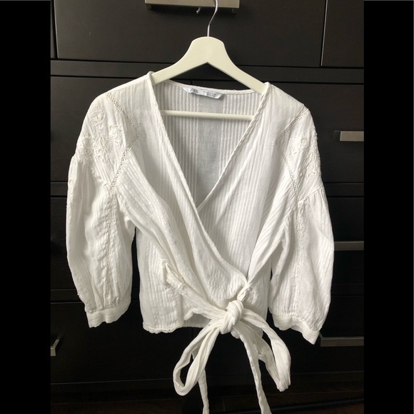 Zara white wrap around long sleeve blouse size S - Picture 3 of 15
